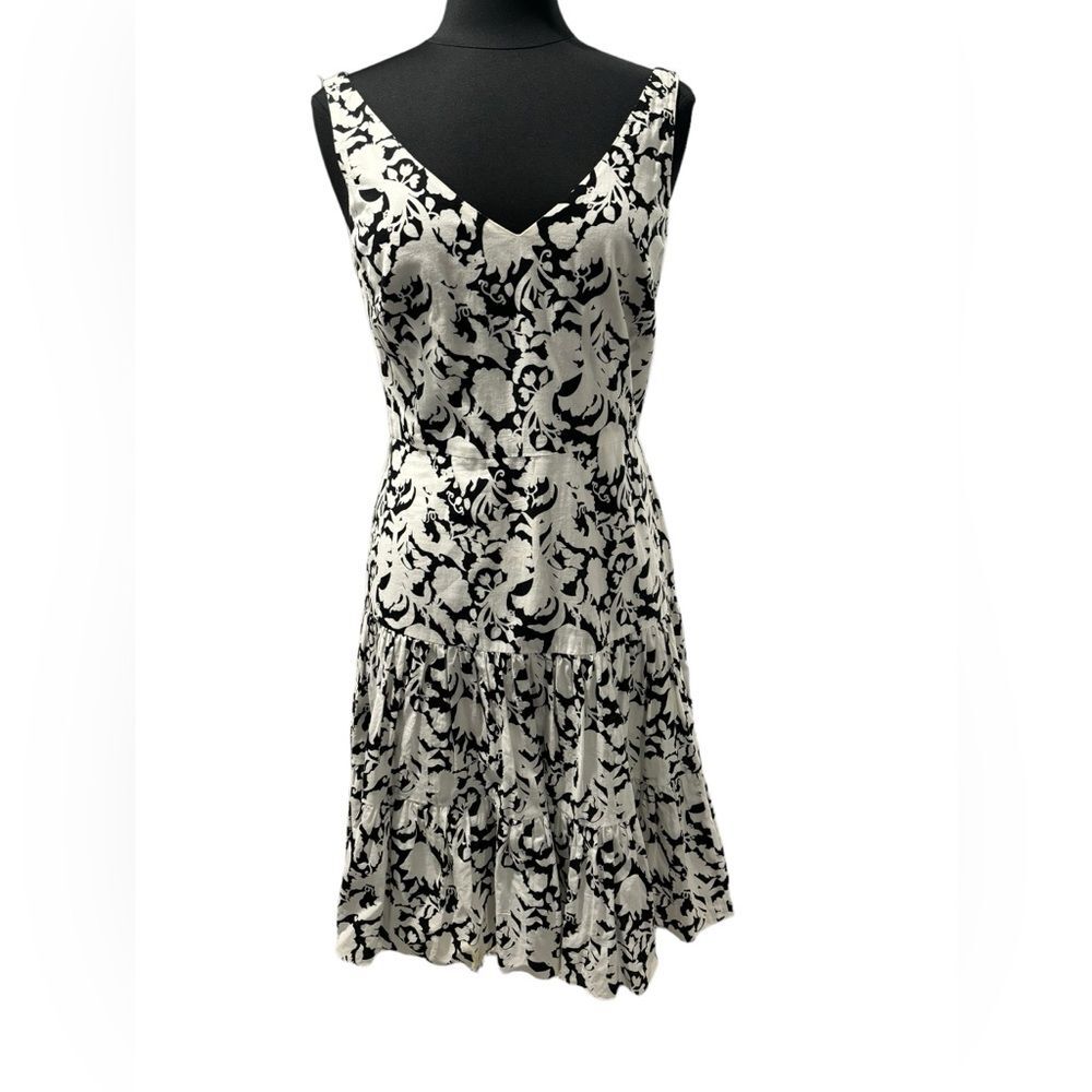 Black/White Chaps Women's Sleeveless Cotton Midi Dress-size 8